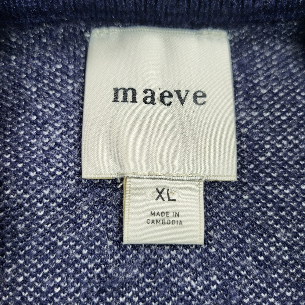 Maeve Anthropologie Maxine Puff-Sleeve Sweater Navy Blue Cream Floral Pattern XL - Picture 7 of 10